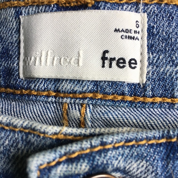 Aritzia Wilfred Free cut off high waisted raw edge denim jean skirt size 6 - Picture 8 of 11